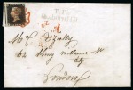 Stamp of Great Britain » 1840 1d Black and 1d Red plates 1a to 11 1840 1d Black pl.2 NC, tied to 1840 (Jun 10) entire from "London Coffee House" by crisp and vivid red Maltese Cross,