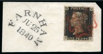 Stamp of Great Britain » 1840 1d Black and 1d Red plates 1a to 11 1840 1d Black pl.3 HH, tied to small piece by neat red Maltese Cross with Farnham "traveller" ds adjacent
