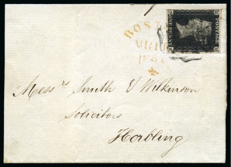 Stamp of Great Britain » 1840 1d Black and 1d Red plates 1a to 11 1840 1d Black pl.9 GE tied to 1841 (Mar 11) wrapper by light black Maltese Cross and Boston "traveller" datestamp in yellow,