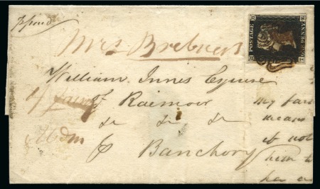 Stamp of Great Britain » Distinctive Maltese Cross Cancellations Stonehaven: 1840 1d Black pl.4 TW tied to 1840 (Oct 30) wrapper by distinctive double-lined Stonehaven Maltese Cross in dark red