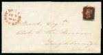 Stamp of Great Britain » 1840 1d Black and 1d Red plates 1a to 11 1840 1d Black pl.3 FD tied to 1840 (Jul 5) wrapper from Ashby-de-la-Zouch by crisp and vivid red Maltese Cross