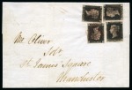 Stamp of Great Britain » 1840 1d Black and 1d Red plates 1a to 11 1840 1d Black pl.6 GB, GE, HD and HF, tied to 1840 (Feb 16) wrapper from Preston by several magenta Maltese Crosses