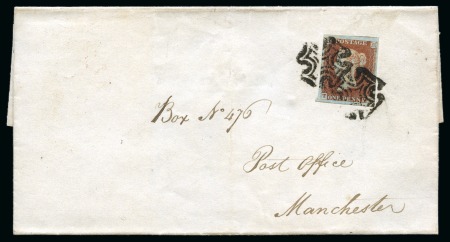 Stamp of Great Britain » Distinctive Maltese Cross Cancellations 1841 1d Red TF tied to 1842 (Sep 12) wrapper by two strikes of the distinctive Manchester Maltese Cross (R&J type 2)