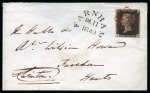 Stamp of Great Britain » 1840 1d Black and 1d Red plates 1a to 11 1840 1d Black pl.6 IB on 1840 (Dec 11) envelope from Farnham tied by crisp red Maltese Cross with despatch "traveller" ds adjacent
