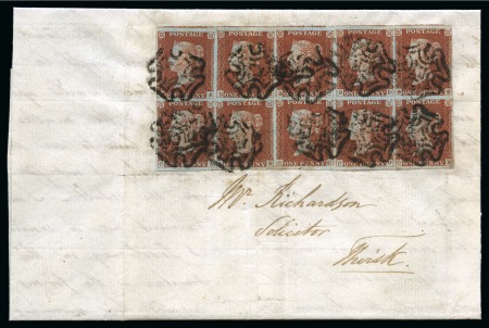 Stamp of Great Britain » 1841 1d Red 1841 1d Red pl.38 CA/CE block of ten, fine to very large margins, on 1843 (Nov 11) lettersheet from Leeds to Thirsk