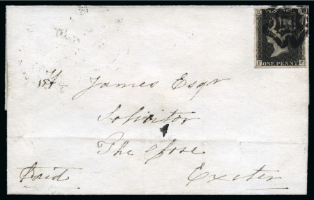 Stamp of Great Britain » 1840 1d Black and 1d Red plates 1a to 11 1840 1d Black pl.11 FF on 1841 (Mar 26) wrapper tied by crisp strike of the distinctive Plymouth special Maltese Cross