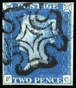 Stamp of Great Britain » 1840 2d Blue (ordered by plate number) 1840 2d. blue, Pl.1, FC, variety "Watermark Inverted"