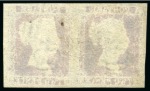 Stamp of Great Britain » 1841 2d Blue 1851 2d Violet Blue pl.4 EH-EI pair on thicker lavender tinted paper, used