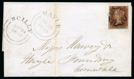 Stamp of Great Britain » 1841 1d Red 1841 1d Red pl.11 HF, fine to large margins, on 1841 (Aug 24) wrapper from Scilly Isles (Cornwall)