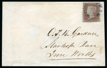 Stamp of Great Britain » Town Circular Datestamps Wolsingham: 1841 1d Red pl.135 HI on envelope tied by blue Wolsingham UDC