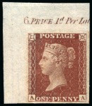 Stamp of Great Britain » 1854-70 Perforated Line Engraved 1855 1d. red-brown, AA, Pl.6 imprimatur from the top