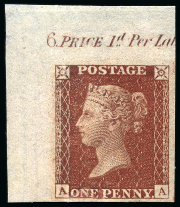 Stamp of Great Britain » 1854-70 Perforated Line Engraved 1855 1d. red-brown, AA, Pl.6 imprimatur from the top