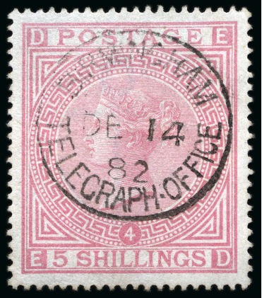 Stamp of Great Britain » 1855-1900 Surface Printed » 1867-83 High Values 1867-83 5s Rose pl.4 ED on blued paper, fine used 