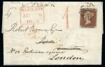 Stamp of Great Britain » 1841 1d Red 1841 1d Red PG on 1843 (Aug 7) entire from the isle of Arran (Scotland) tied by black MC, redirected to London with "1" hs