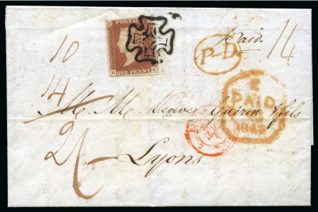 Stamp of Great Britain » 1841 1d Red 1841 1d Red pl.5 EK, fine to very good margins, on 1842 (Oct 7) entire from London to FRANCE