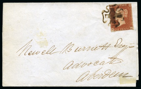 Stamp of Great Britain » Distinctive Maltese Cross Cancellations Kincardine O'Neil: 1841 1d Red KJ on 1843 (May 6) lettersheet tied by distinctive watery black Kincardine O'Neil Maltese Cross