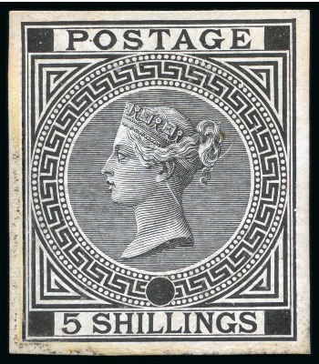 Stamp of Great Britain » 1855-1900 Surface Printed » 1867-83 High Values 1867-83 5s Die proof in black on glazed card, with void corners and plate number