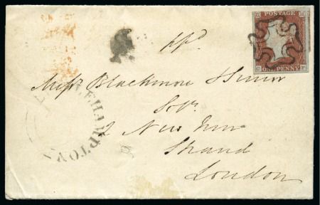 Stamp of Great Britain » Distinctive Maltese Cross Cancellations Arundel: 1841 1d Red CF on 1844 (Feb 18) lettersheet tied by black Arundel distinctive Maltese Cross with void centre 