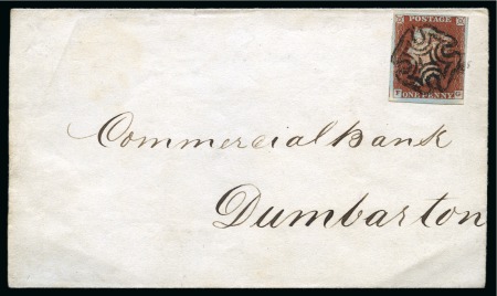 Stamp of Great Britain » 1841 1d Red 1841 1d Red on 1843 (Jul 28) large part wrapper tied by crisp black Greenock distinctive (special) Maltese Cross