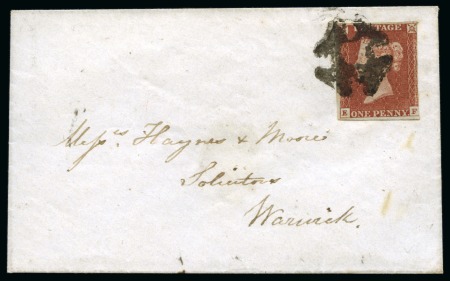 Stamp of Great Britain » Distinctive Maltese Cross Cancellations Coleshill: 1841 1d Red EF on 1844 (Mar 12) small envelope tied by black distinctive Coleshill Maltese Cross