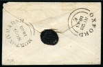 Stamp of Great Britain » Distinctive Maltese Cross Cancellations Oxford: 1841 1d Red pl.38 AE on 1843 envelope tied by black distinctive Oxford late type distinctive Maltese Cross with solid centre
