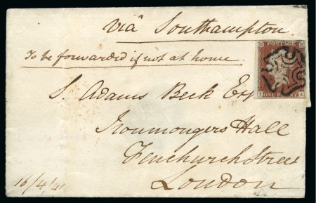 Stamp of Great Britain » Distinctive Maltese Cross Cancellations Jersey: 1841 1d Red pl.2 IA, good to very large margins, on 1841 (Apr 16) mourning wrapper from Jersey to London