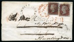 Stamp of Great Britain » 1841 1d Red 1841 1d Red pl.5 ML and pl.14 BF (double B) on 1841 (Oct 5) part cover (front and top backflap) from Spilsby, redirected