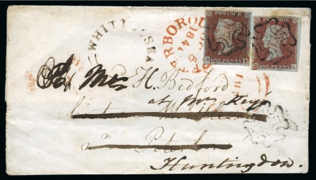 Stamp of Great Britain » 1841 1d Red 1841 1d Red pl.5 ML and pl.14 BF (double B) on 1841 (Oct 5) part cover (front and top backflap) from Spilsby, redirected