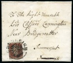 Stamp of Great Britain » Town Circular Datestamps Chudleigh: 1841 1d red pl.27 on entire tied by black Maltese Cross and Chudleigh town circular datestamp