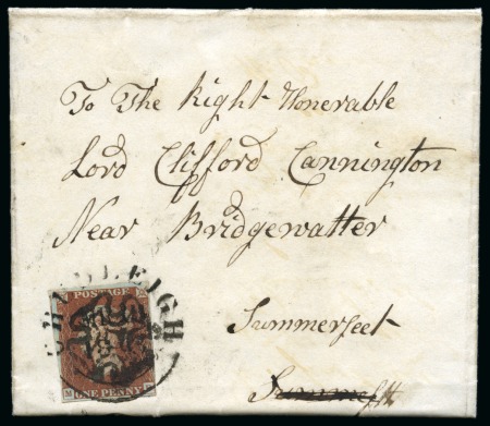 Stamp of Great Britain » Town Circular Datestamps Chudleigh: 1841 1d red pl.27 on entire tied by black Maltese Cross and Chudleigh town circular datestamp