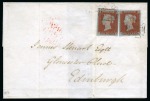 Stamp of Great Britain » Distinctive Maltese Cross Cancellations Dumfries: 1841 1d Red pl.35 FB-FC pair (joined just at top) on 1844 (Apr 18) wrapper tied by Dumfries distinctive Maltese Cross