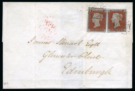 Stamp of Great Britain » Distinctive Maltese Cross Cancellations Dumfries: 1841 1d Red pl.35 FB-FC pair (joined just at top) on 1844 (Apr 18) wrapper tied by Dumfries distinctive Maltese Cross