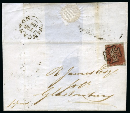 Stamp of Great Britain » Distinctive Maltese Cross Cancellations Wincanton: 1841 1d Red pl.33 PH on 1843 (Jul 23) wrapper tied by crisp strike of the Wincanton distinctive Maltese Cross 