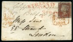 Stamp of Great Britain » Distinctive Maltese Cross Cancellations 1841 1d Red pl.30 DK on 1844 (Apr 10) envelope tied by Edinburgh distinctive Maltese Cross, "STRAND / 1D PAID" hs and octagonal paid ds