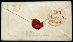 Stamp of Great Britain » Distinctive Maltese Cross Cancellations 1841 1d Red pl.30 DK on 1844 (Apr 10) envelope tied by Edinburgh distinctive Maltese Cross, "STRAND / 1D PAID" hs and octagonal paid ds