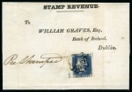 Stamp of Great Britain » 1840 2d Blue (ordered by plate number) 1840 2d Steel Blue pl.1 left marginal showing partial inscription "ent." on printed wrapper from Carrick-on-Shannon to Dublin (Ireland)