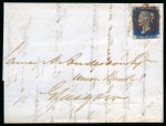 Stamp of Great Britain » 1840 2d Blue (ordered by plate number) 1840 2d Deep Blue pl.1 FL on 1840 (Jul 20) wrapper sent locally in Glasgow, tied by crisp red Maltese Cross,