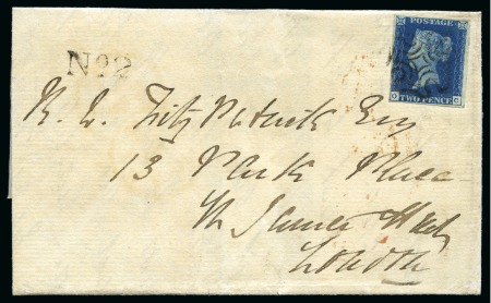 Stamp of Great Britain » 1840 2d Blue (ordered by plate number) 1840 2d Blue pl.2 OC on 1841 (Dec 29) mourning lettersheet from Galway (Ireland) to London, tied by neat black Maltese Cross
