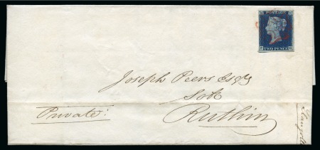 Stamp of Great Britain » 1840 2d Blue (ordered by plate number) 1840 2d Blue pl.1 FH on 1840 (Nov 25) entire from Denbigh to Ruthin (Wales), tied by neat ruby-red Maltese Cross