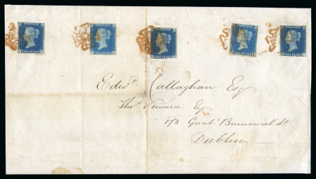 Stamp of Great Britain » 1840 2d Blue (ordered by plate number) 1840 2d Blue pl.1 LA, TJ, QB, TK and QC, four with four margins, front to Dublin