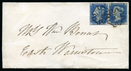 Stamp of Great Britain » 1840 2d Blue (ordered by plate number) 1840 2d Blue pl.1 RI-RJ pair on 1841 (Jul 31) wrapper sent locally in Edinburgh tied by neat black Scottish Maltese Crosses