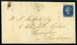 Stamp of Great Britain » 1840 2d Blue (ordered by plate number) 1840 2d Bright Blue pl.1 KF on 1841 (Dec 9) wrapper from Edinburgh (Scotland) to London, tied by a superb black Maltese Cross