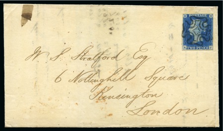 Stamp of Great Britain » 1840 2d Blue (ordered by plate number) 1840 2d Bright Blue pl.1 KF on 1841 (Dec 9) wrapper from Edinburgh (Scotland) to London, tied by a superb black Maltese Cross