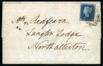 Stamp of Great Britain » 1840 2d Blue (ordered by plate number) 1840 2d Bright Blue pl.2 HA, fine to very large margins, on 1841 (Dec 26) wrapper from London to Northallerton 