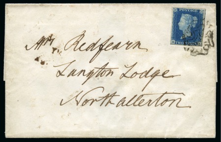Stamp of Great Britain » 1840 2d Blue (ordered by plate number) 1840 2d Bright Blue pl.2 HA, fine to very large margins, on 1841 (Dec 26) wrapper from London to Northallerton 