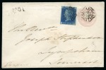 Stamp of Great Britain » 1841 2d Blue 1841 2d Blue pl.3 AB, fine to good margins, on 1d pink postal stationery envelope from Bristol with "No. 01" receiving house hs
