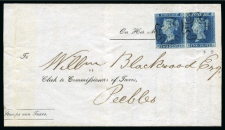 Stamp of Great Britain » 1841 2d Blue 1841 2d Blue pl.3 BK-BL pair, very close to very good margins, on OHMS large part wrapper