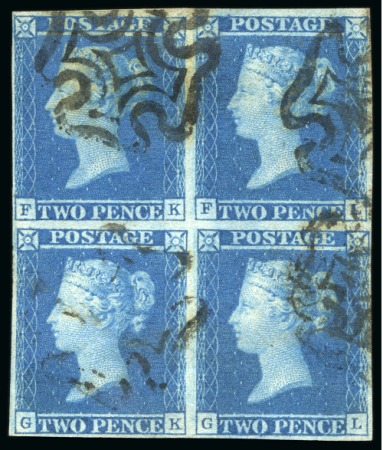 Stamp of Great Britain » 1841 2d Blue 1841 2d Blue pl.3 FK/GL block of four, fine to large