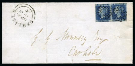Stamp of Great Britain » Distinctive Maltese Cross Cancellations Keswick: 1841 2d Blue FA-FB pair on 1843 (Sep 29) lettersheet tied by crisp black Keswick distinctive Maltese Crosses