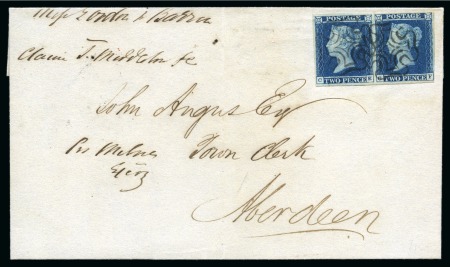 Stamp of Great Britain » 1841 2d Blue 1841 2d Blue CE-CF pair, fine to large margins, on 1842 (Aug 18) wrapper from Edinburgh cancelled by crisp black Maltese Crosses